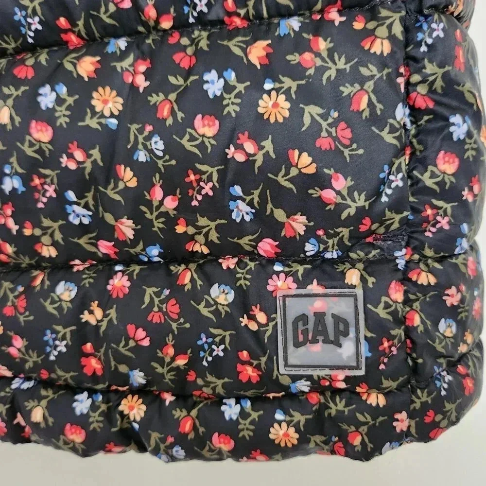 GAP Kids NWOT Puffer Vest Black Floral Full Zip Primaloft Down Alternative XXL - Picture 3 of 8